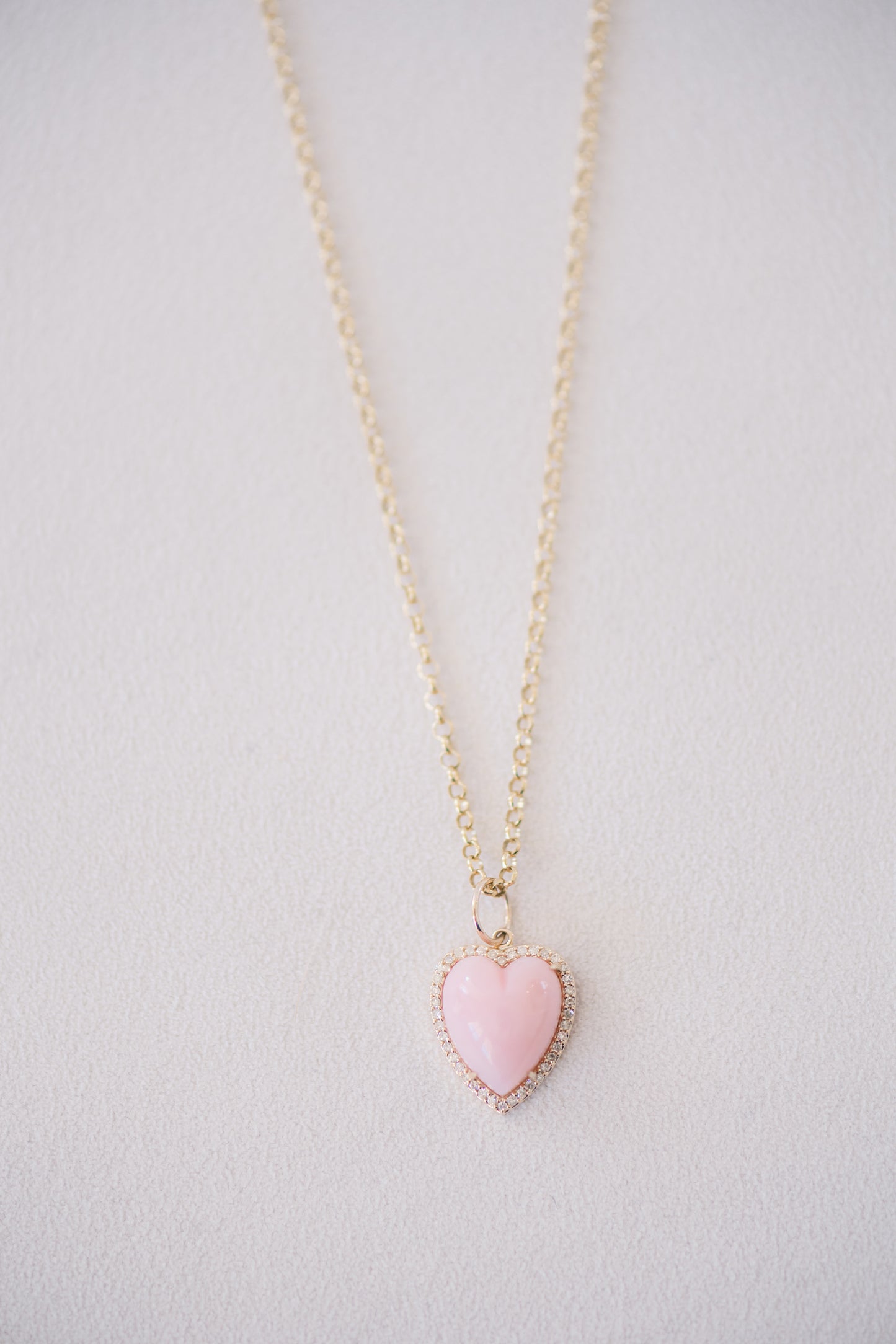 Pink Opal Heart with Diamond Surround on Chain