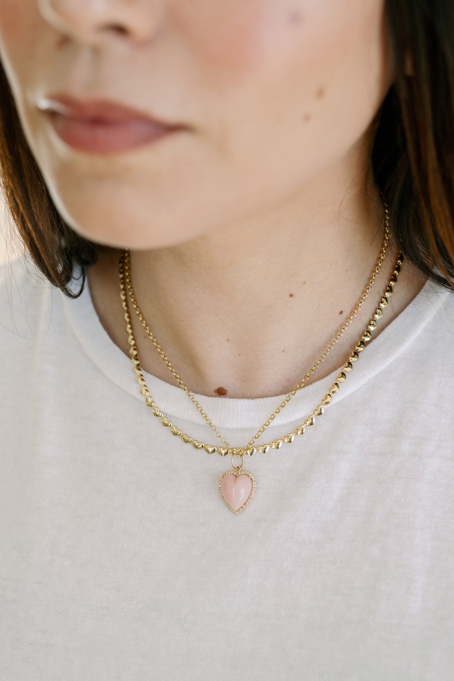 Pink Opal Heart with Diamond Surround on Chain